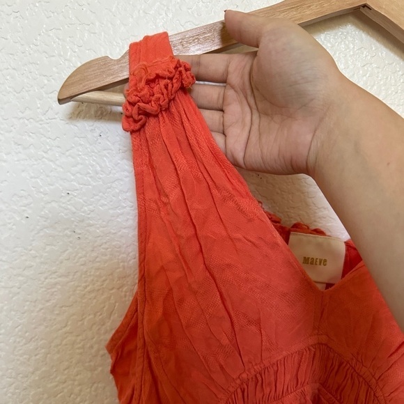 Maeve Anthro Red Orange Bretta Gathered Vneck Ruffle Babydoll Tank Top petite - Picture 8 of 9